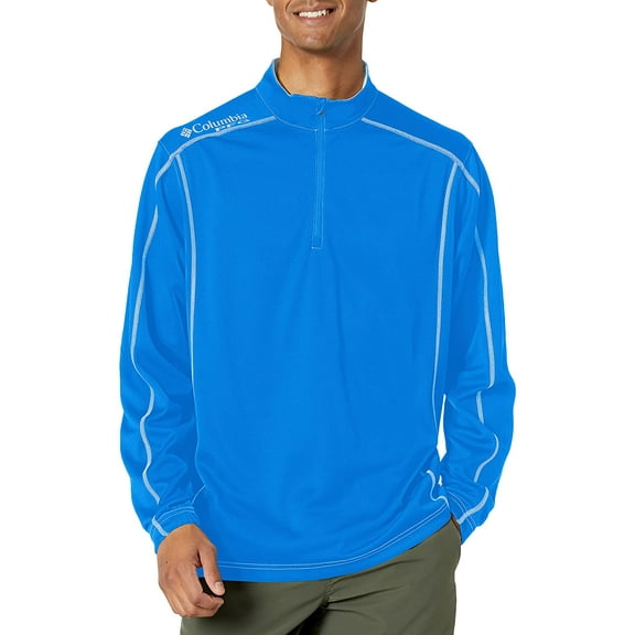 Columbia Men s PFG Low Drag 1/4 Zip Pullover, Moisture Wicking, Sun Protection Vivid Blue Medium