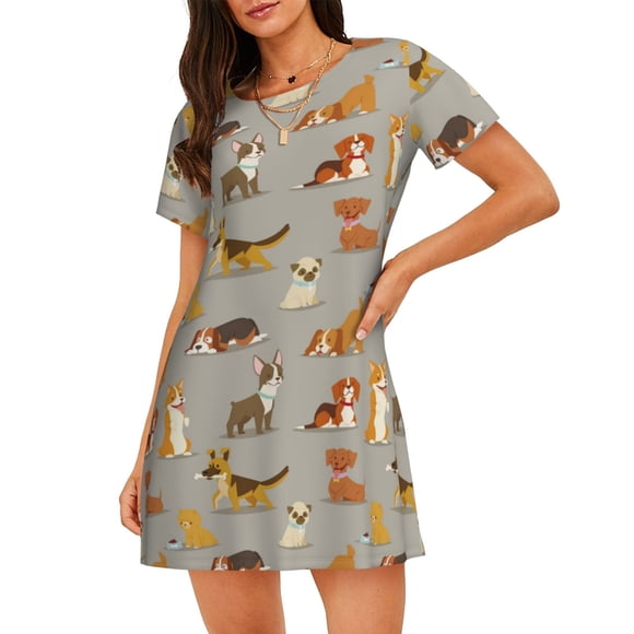 Daiia Cute Dog Print Women's Nightshirt Soft Nightgowns for Women Short Sleeve dress Short-sleeved Sleepwear