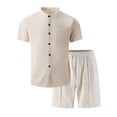 thumbnail image 4 of Gytharion 2 Piece Fashin Walffe Outfits for Men Stand Collar Short Sleeve Shirt with Drawstring Elastic Waist Shorts Sets Soild Color Casual Outfits, 4 of 4