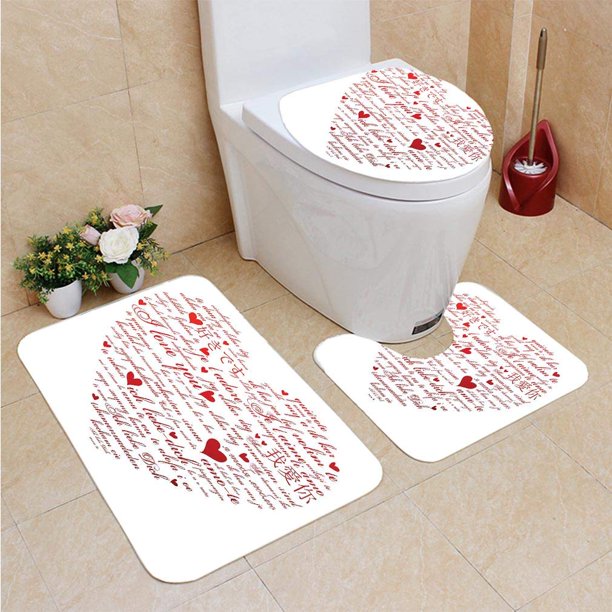 ABPHQTO Te Amo Palabras de amor en varios idiomas Socios de flirteo comprometidos para bodas universales Juego de alfombras de baño de 3 piezas Alfombra de baño Alfombra de contorno y tapa de inodoro ABPHQTO Cont-CHAPPLE-22978