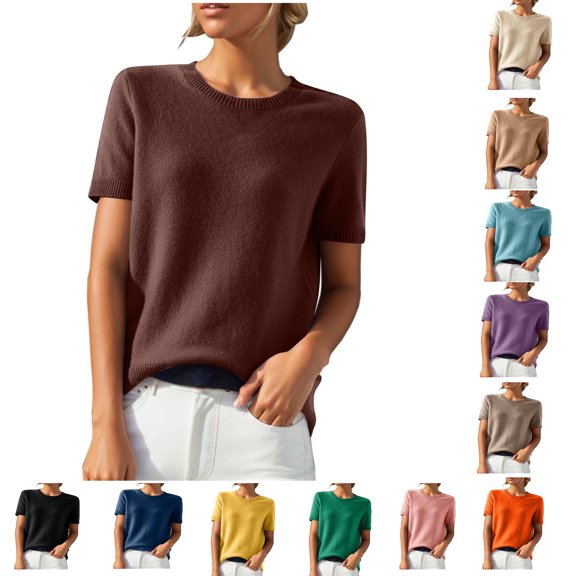Yijfswar Womens Short Sleeve Sweaters Tops Crewneck Pullover Knit Shirt Summer Blouse Tops