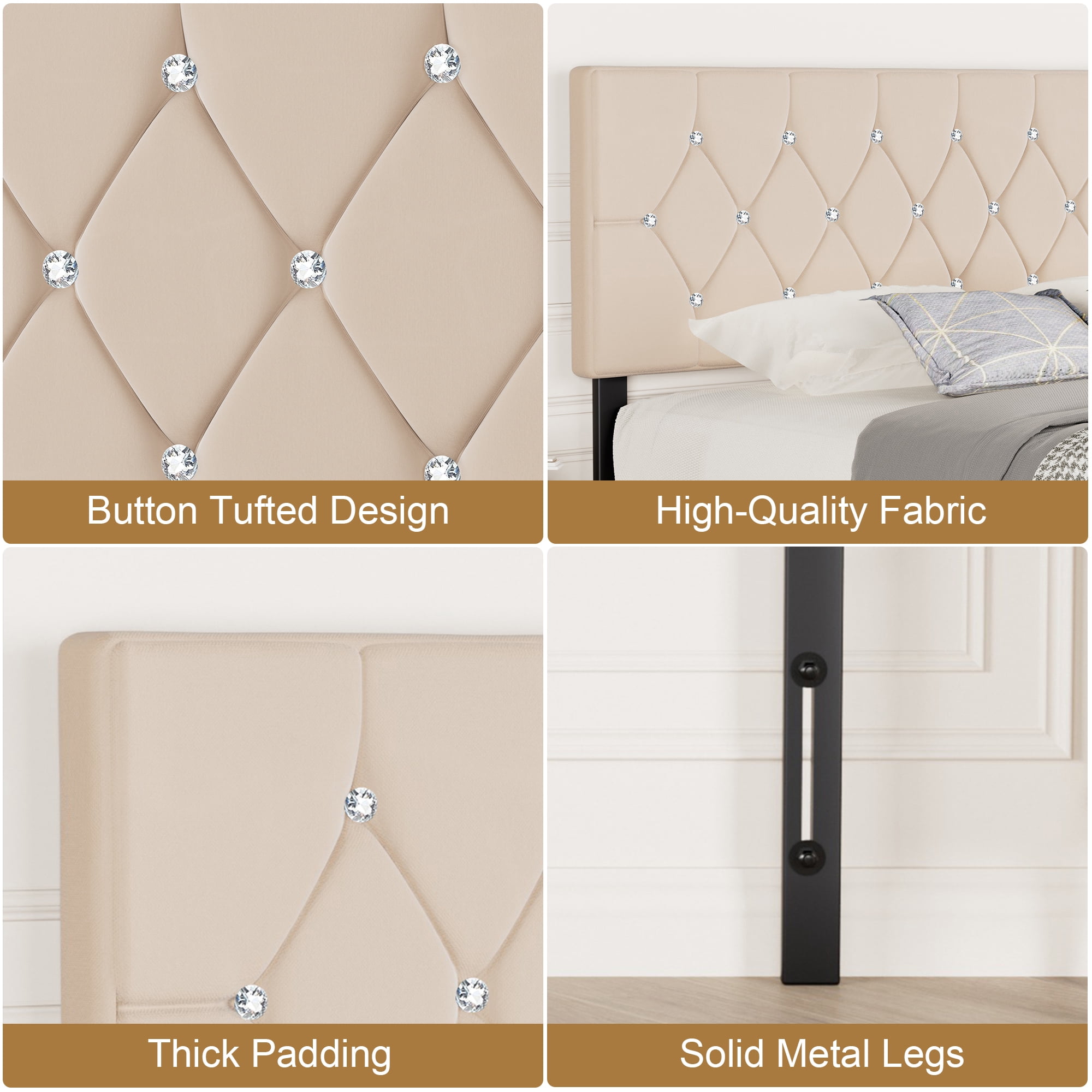 VECELO Queen Upholstered Headboard, Mid-Rise Diamond Tufted Adjustable Headboard from 39.8" to 49.8", Easy Assembly, Beige