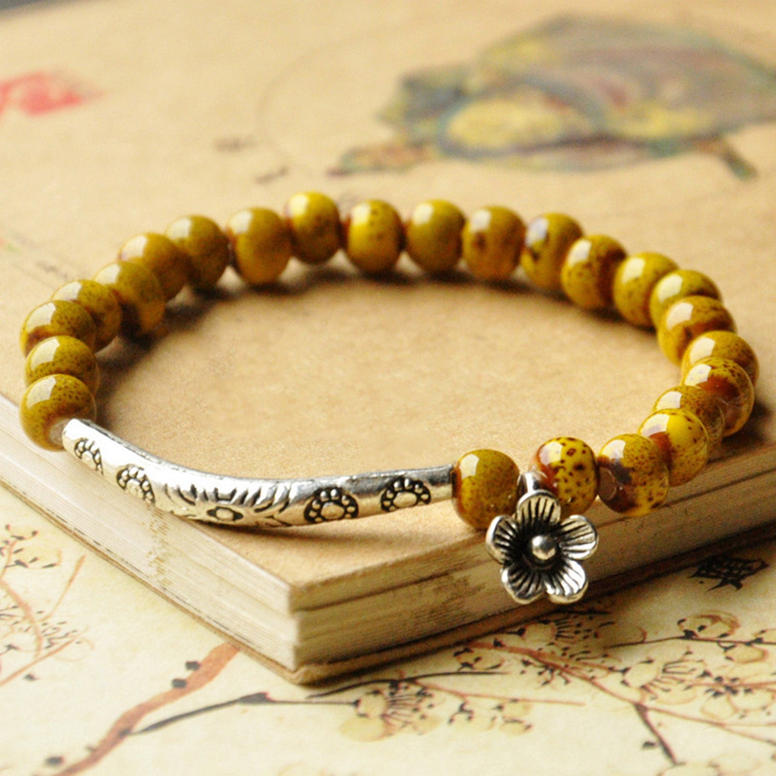 Autumn Jasper triple strand bracelet gold accents 8 x 10 mm oval beads