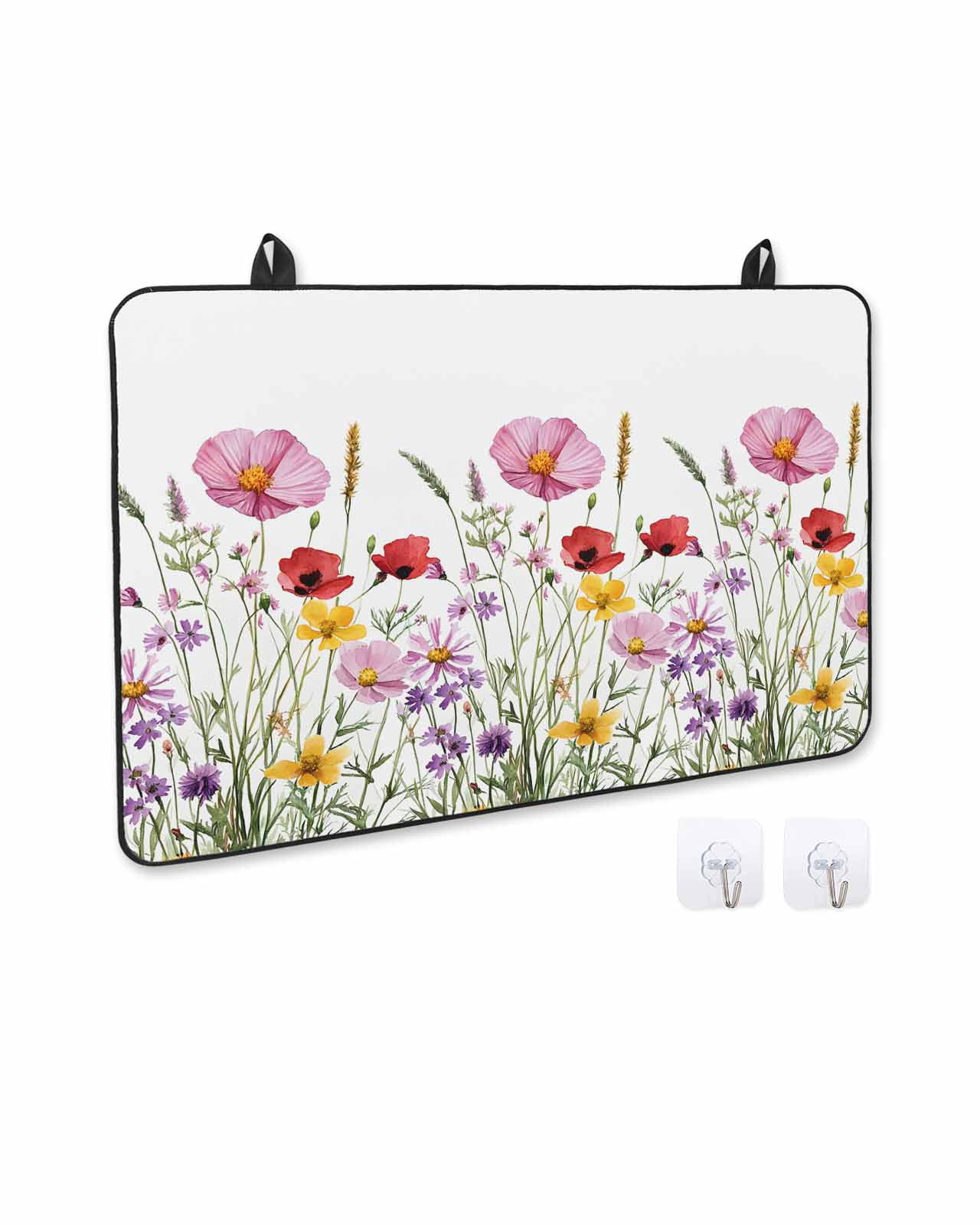 nqOlkjepod Large Induction Cooktop Protector Mat 24"x21", Botanical Flowers Stove Top Covers for Electric Stove, Spring Budding Wild Floral Herbs Stove Burner Cover Mats, Glass Top Stove Cover