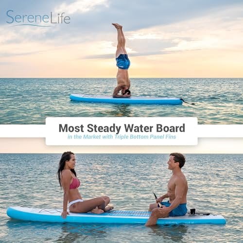 SereneLife 11 Inflatable Stand Up Paddle Board with Detachable Seat  SUP Paddleboard Set, Rolls Up for Easy Storage and Transport, Non-Slip EVA Deck Pad, 30" Wide Design, 275 lbs. Capacity