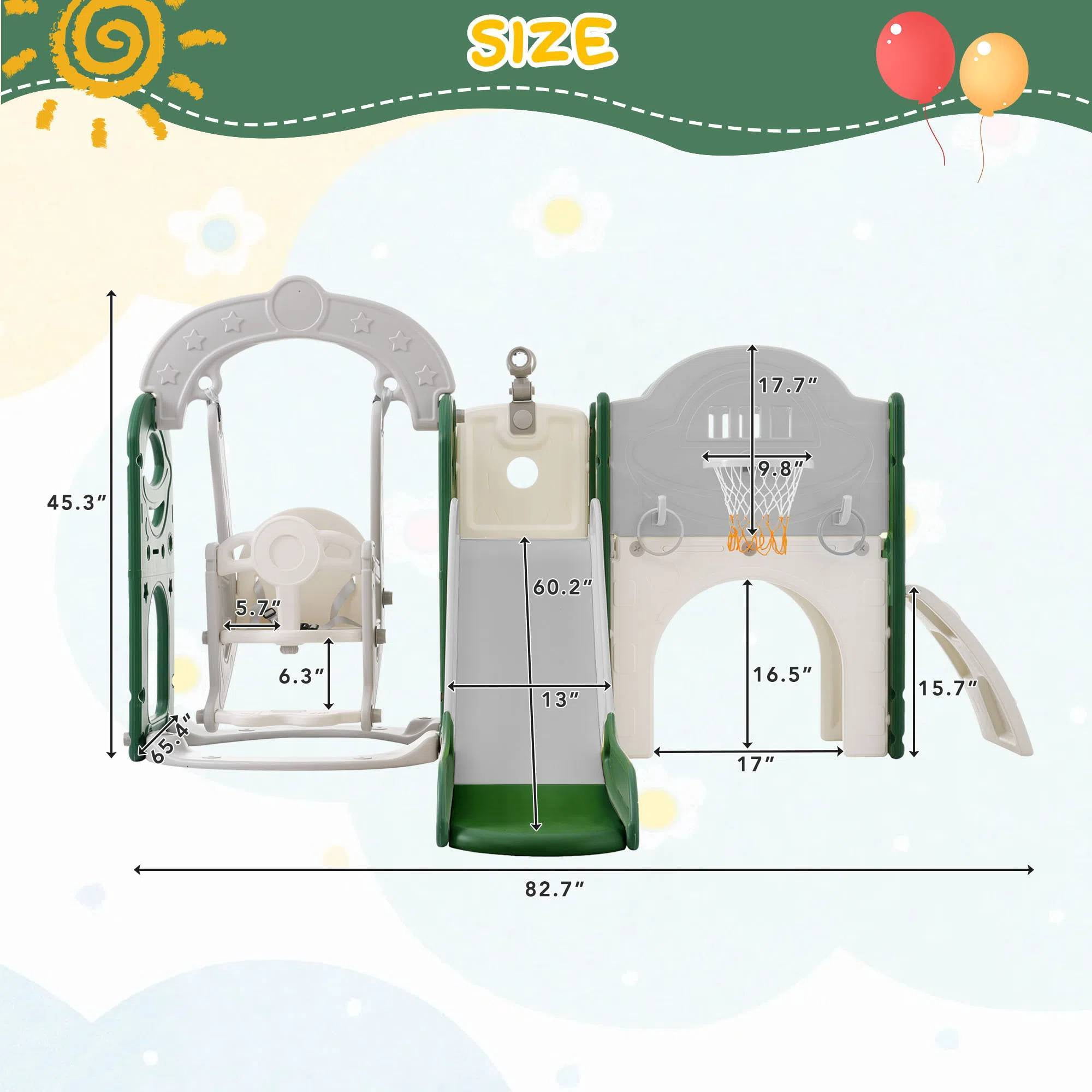 EUROCO 7 in 1 Toddler Slide and Swing Set,Toddler Climber Slide Playset With Basketball Hoop,Kids Slide for Toddlers Age 1+,Outdoor Indoor Playground for Toddlers