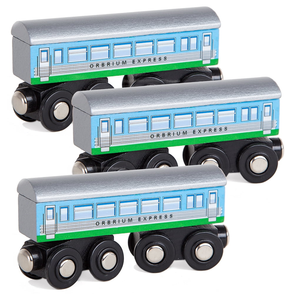 Orbrium 3 Pcs Large Wooden Railway Express Coach Cars Fits Thomas The