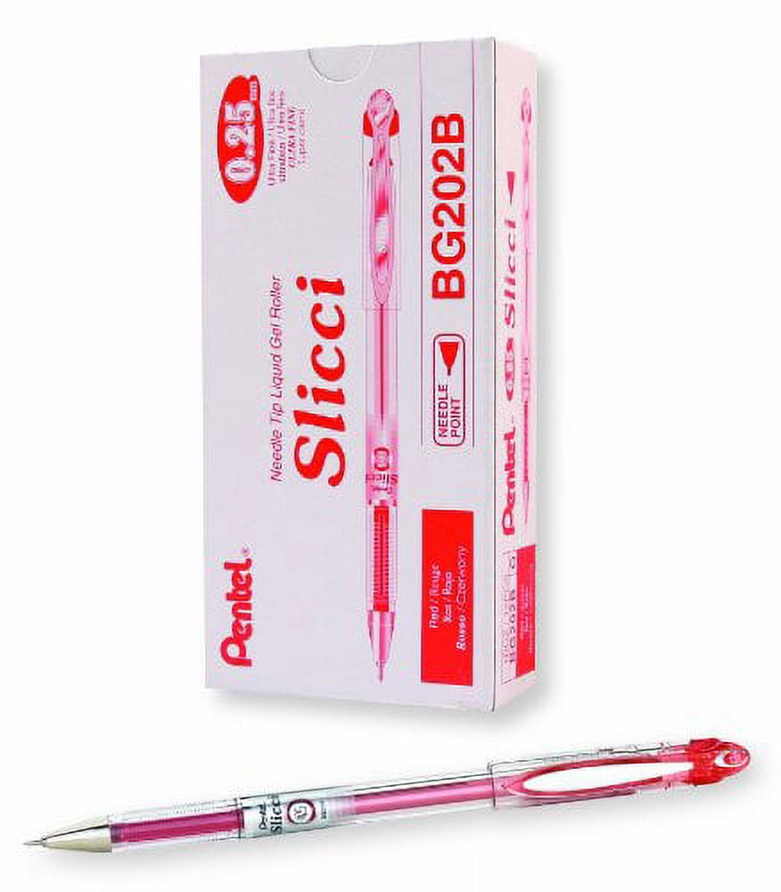 Pentel Arts Slicci 0.25 mm Extra Fine Gel Pen, Red Ink, Box of 12 (BG202-B)