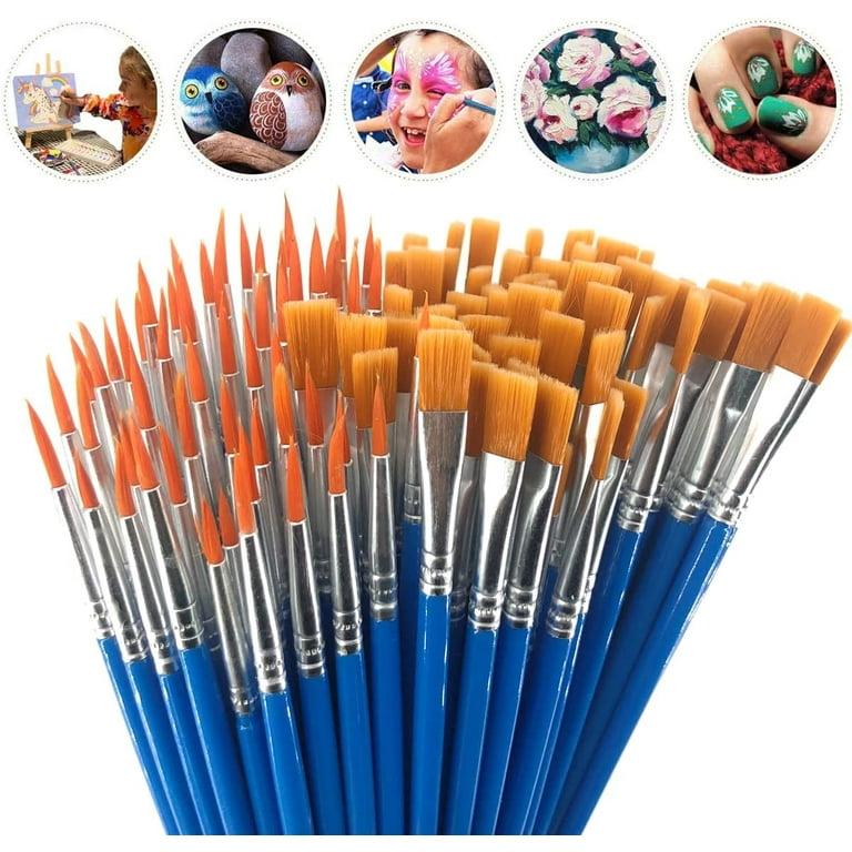 120 Pcs Flat and Round Paint Brushes Set,Kids Small Brushes Bulk Pointed Flat Nylon Hair Brushes for Acrylic Oil Watercolor Paint Party Classroom Pain