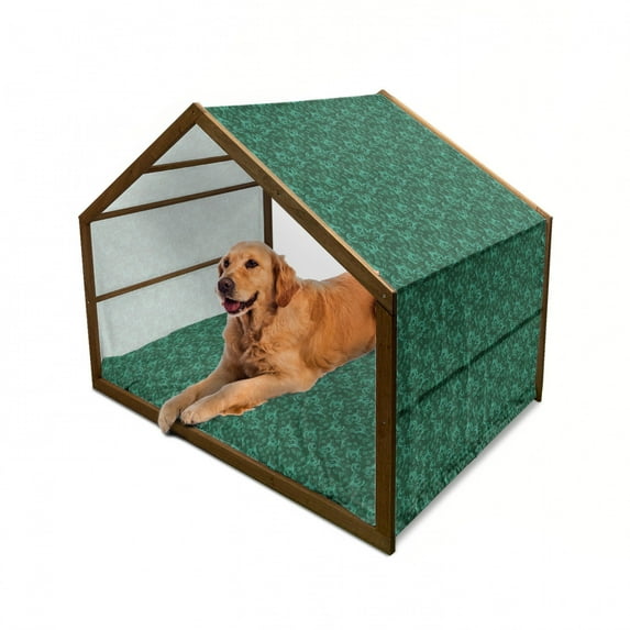 Floral Pet House, Abstract Blooming Nature with Petals and Leaves Green Toned Illustration, Outdoor & Indoor Portable Dog Kennel with Pillow and Cover, 5 Sizes, Jade Green Pale Green, by Ambesonne