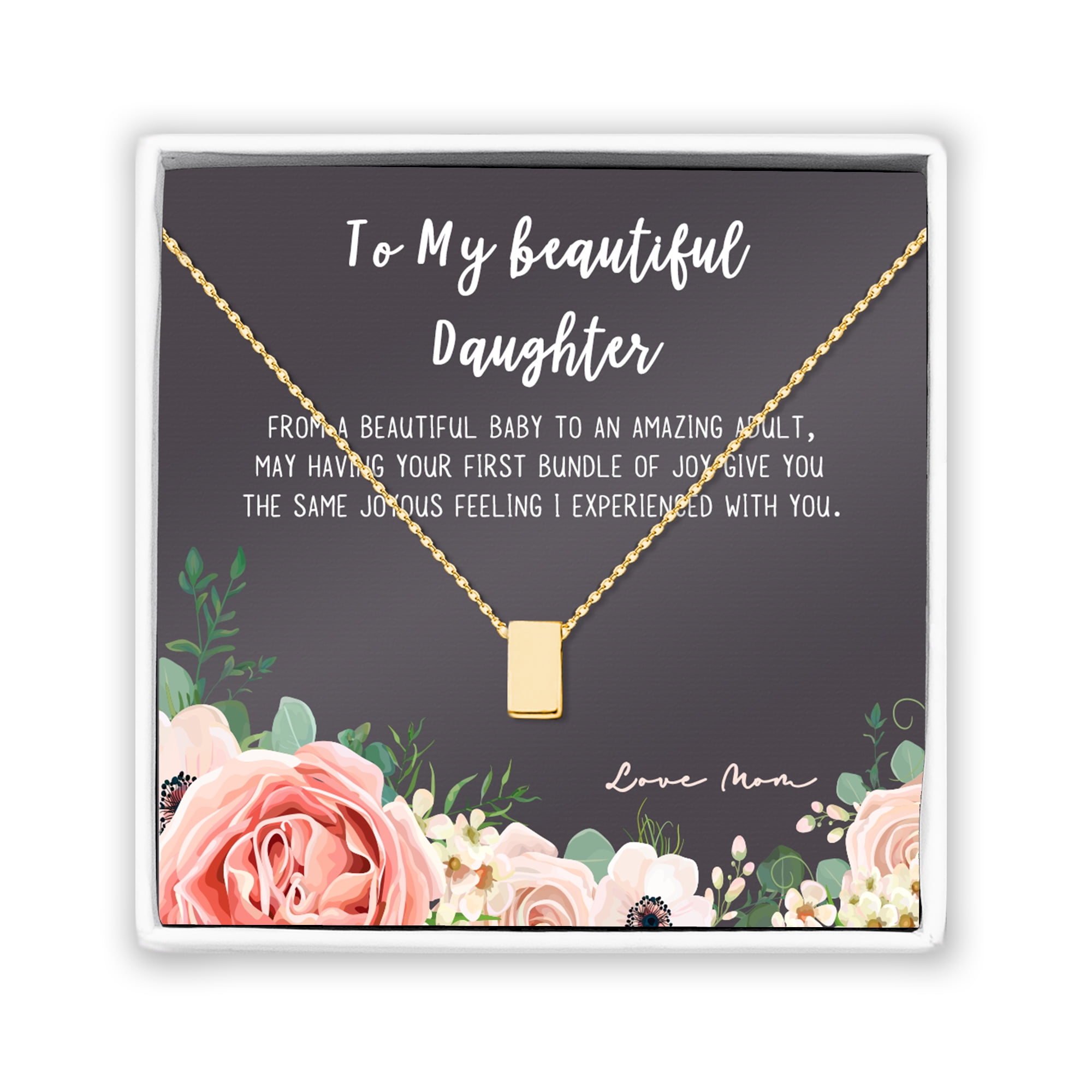 Daughter Mother's Day Card Necklace - Two Silver Infinity Double Circles, Mothers Day Card Necklace, New Mom Mother's Day Jewelry Birthday Gift [Gold Cube, No-Personalized Card]
