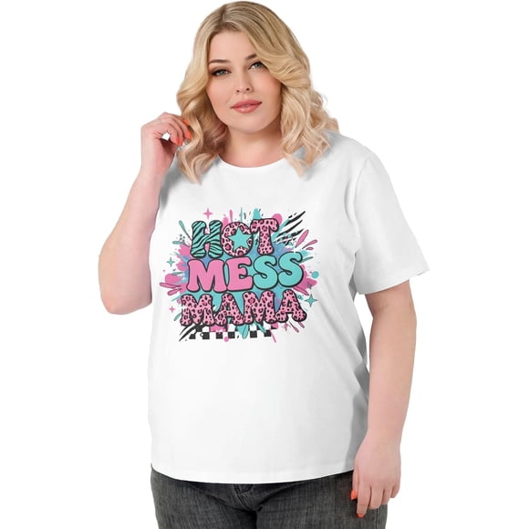 Camiseta de mujer de talla grande con cuello redondo y manga corta, divertida e informal, con gráficos novedosos.