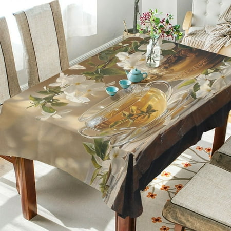 

BZSMCE Square Tablecloth Jasmine and Tea Pattern Tableclothes