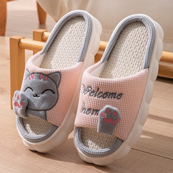 Willtoo Slippers For Womens Cute Cat Open Toe Slide Breathable Platform Indoor Outdoor Footwear for Bedroom Summer Daily Rest