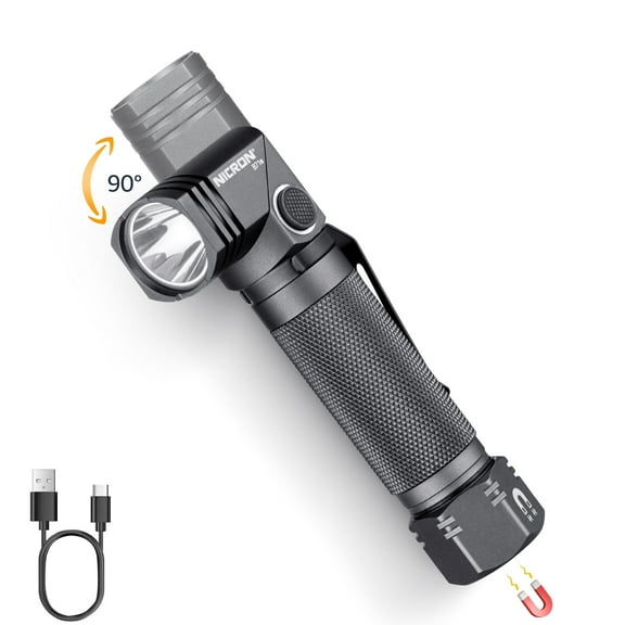 1300 Lumens Rechargeable Magnetic Flashlight, 6 Modes LED 90 Degree Flashlight Twist IP65 Waterproof EDC Pocket Torch, Tactical Flashlight for Camping