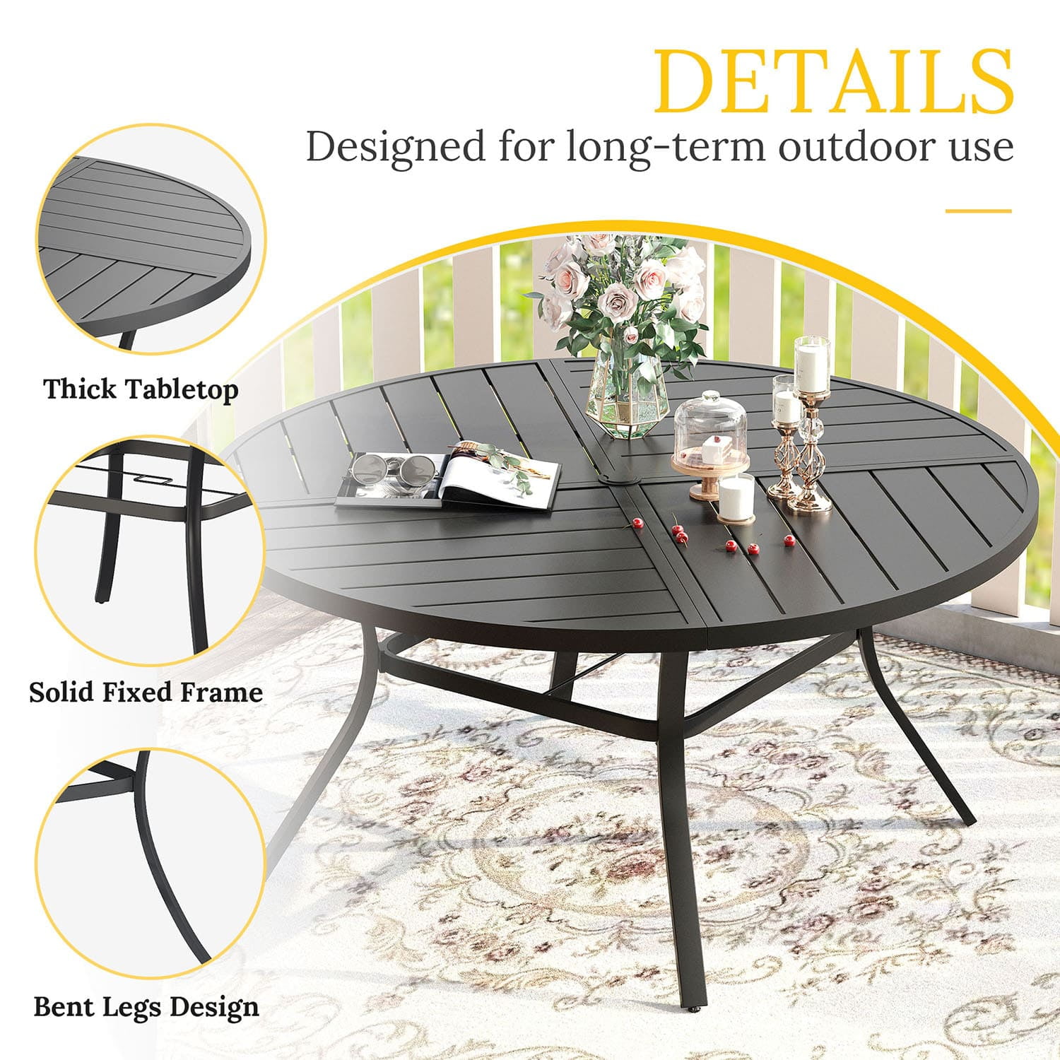 Vicllax 9-Piece Round Outdoor Patio Dining Furniture Set Table and Chair Metal Frame for Porch Deck