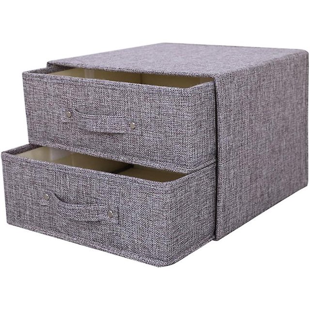 Fabric Storage Box Storage Bins With Handle Drawer Organizer With Lid Folding Storage Bins Box For Socks, Underwear, Bras, 2 Big Drawers