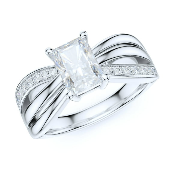 Sterling Silver Ribbon Bowknot Infinity Simulated Emerald Cut Diamond Engagement Ring Cross Twisted Knot Promise Ring (6)