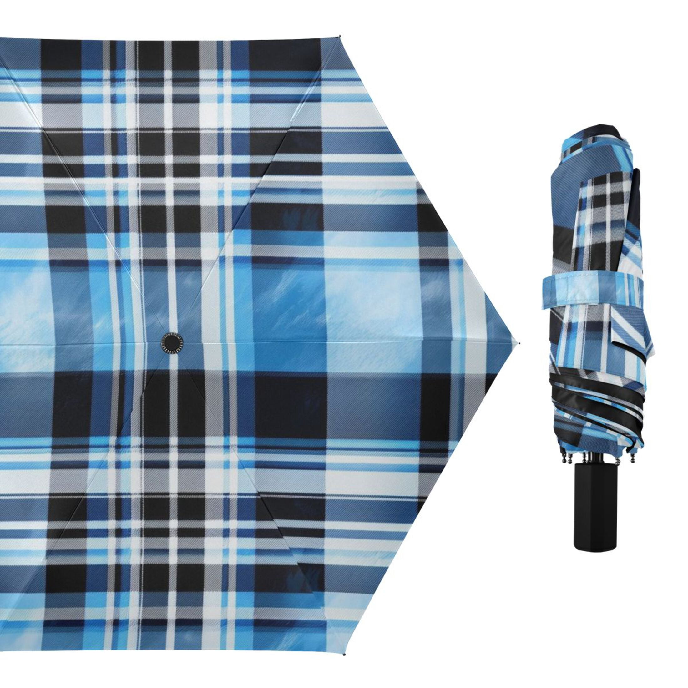 ALAZA Blue Checkered Grid Pattern UPF 50+ Compact Folding Umbrella for Rain Travel Umbrella Packable