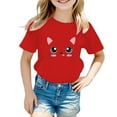 thumbnail image 1 of Hiiyo T-Shirt Grande Fille Imprimé Chat Mignon Manches Courtes Coton T-Shirt Tendance d'Été, 1 of 4