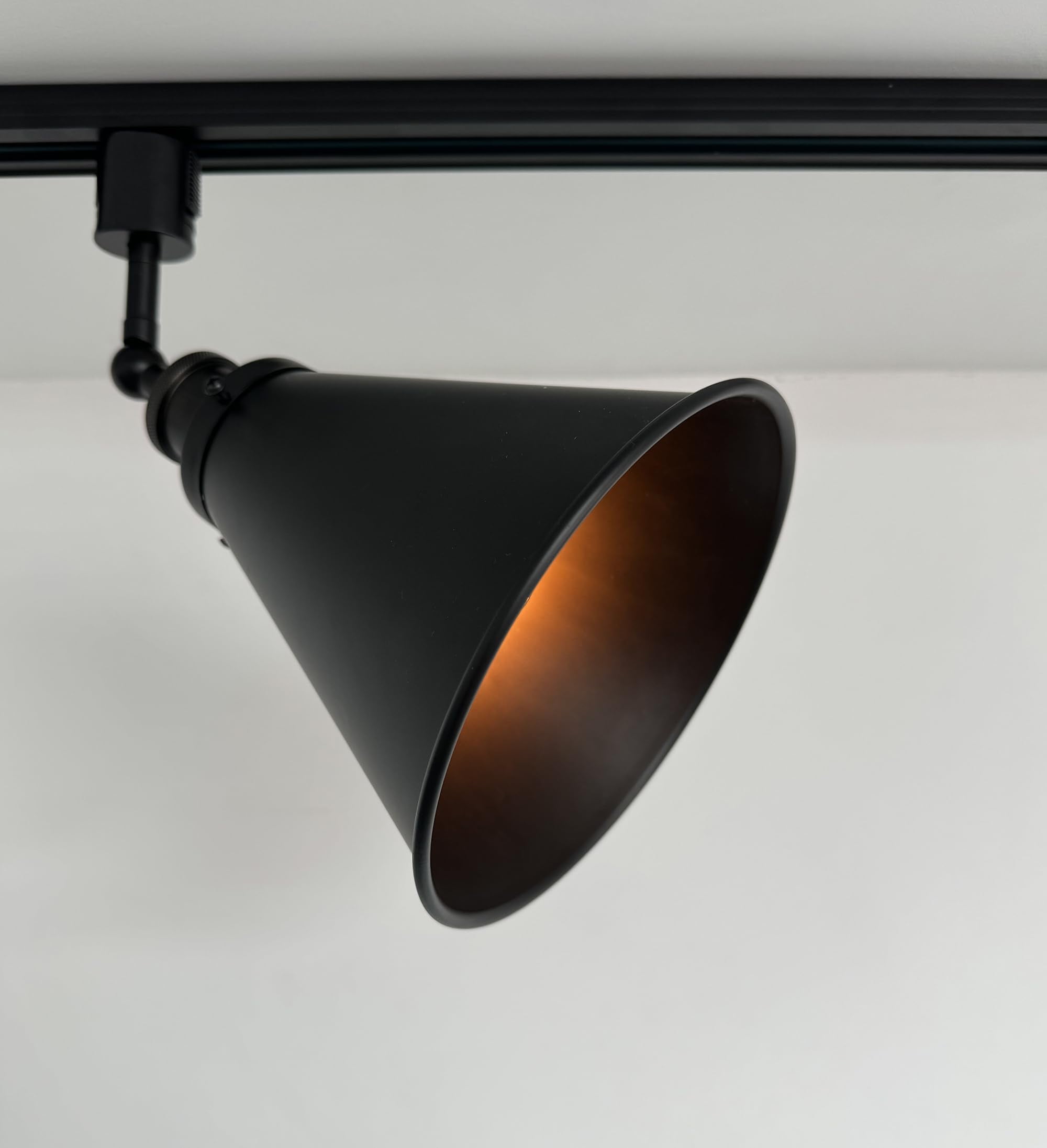 KAYYELAMP Set of Three Black Track Lamp E26 Base Metal Cone Shade Adjusted Rotated Angle J-Type Track Head Lighting Vintage Design for Wall Painting Kitchen(No Bulb, Track)