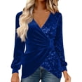 thumbnail image 2 of Uootdi Plus Size Sequin Tops for Women Sparkly Glitter Bow Crewneck Long Sleeve Shirts Evening Party Night Top Going Out Pullover Gift, 2 of 6