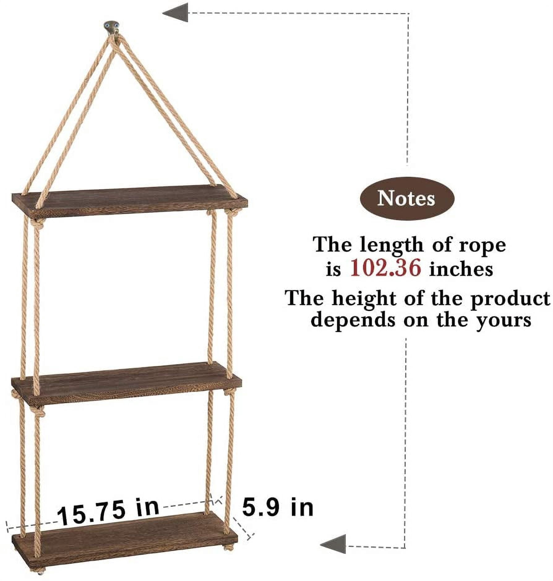 LIANTRAL Hanging Shelves 3 Tier Tiered Wood Shelves Rack Rope Shelf