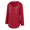 thumbnail image 3 of Womens Beach Cover Up Hooded V Neck Tunic Large Pocket Cotton Linen Long Sleeve Shirt, 3 of 8