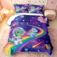 thumbnail image 2 of Manfei Space Astronaut Dino Animals Twin Quilt Set,Neon Stars Rainbow Twin Coverlet Set,Blue Pink,2 Pieces,1 Bedspread and 1 Pillowcase, 2 of 7