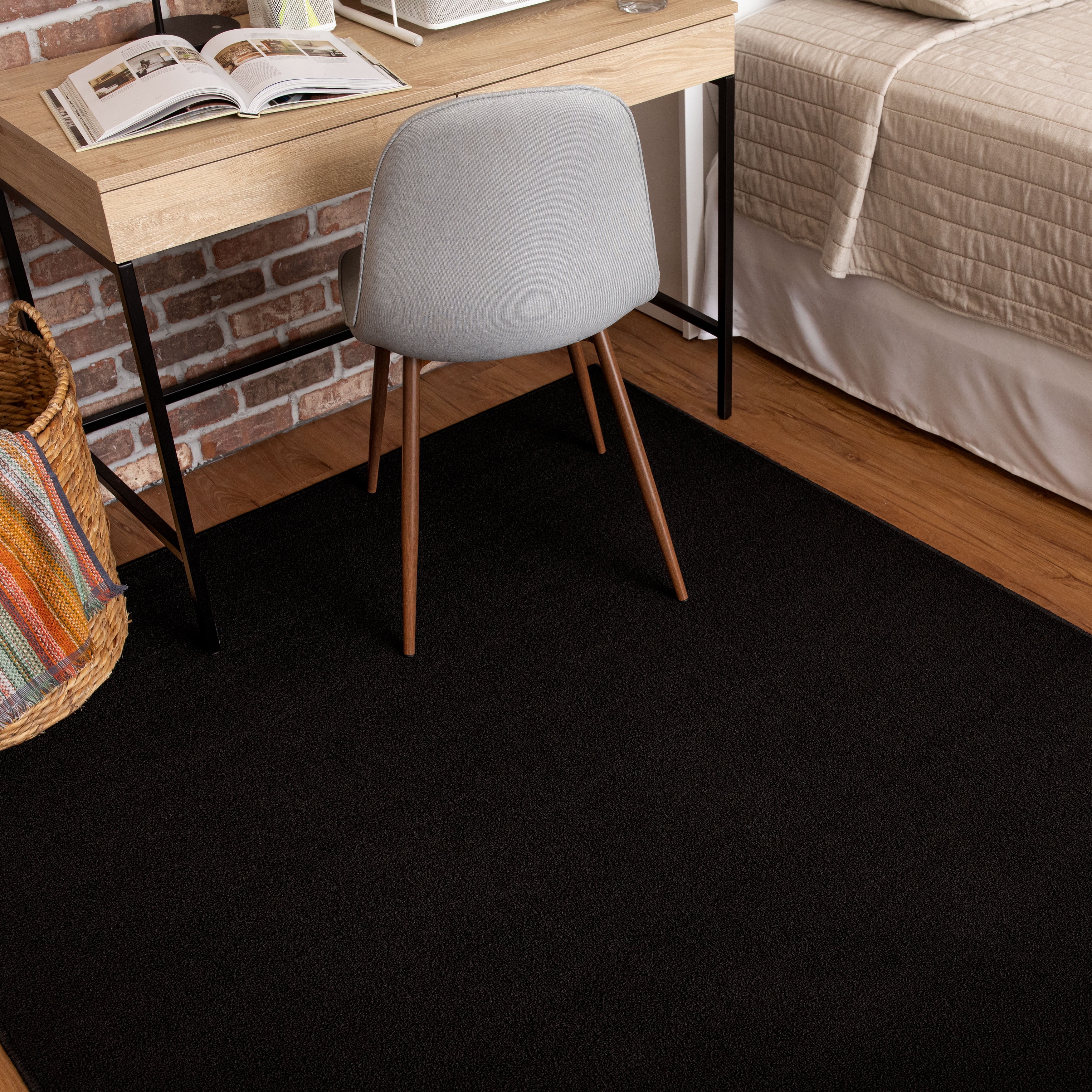 (2 pack) Mainstays Titan Solid Indoor Area Rug, Black, 4'6" x 6'6"