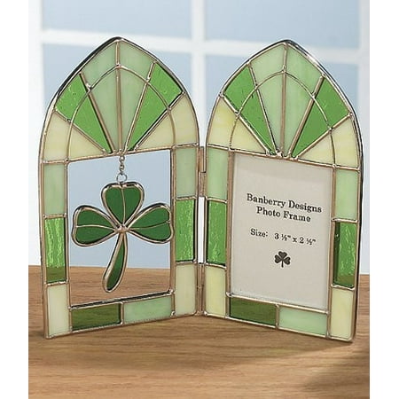 Photo Charm Photo Stained Glass Irish Picture Frame - Green Shamrock Charm - Irish Wedding Picture Frame - Ireland Vacation ()