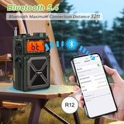 Jazmm Solar Emergency Radio with 4000mAh Power Bank, Hand Crank & Bluetooth 5.0, Portable Survival Radio with SOS Alarm/Flashlight, NOAA Weather/FM/AM/SW for Camping, Hiking, Blackouts