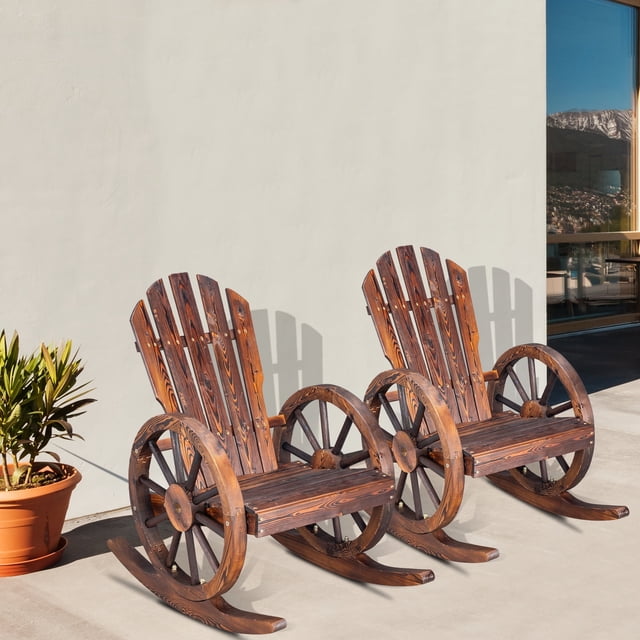 Zimtown Juego de 2 Mecedoras de Madera, Mecedoras de Madera para Exteriores, Patio, Jardín, Piscina, Terraza, Balcón, Marrón