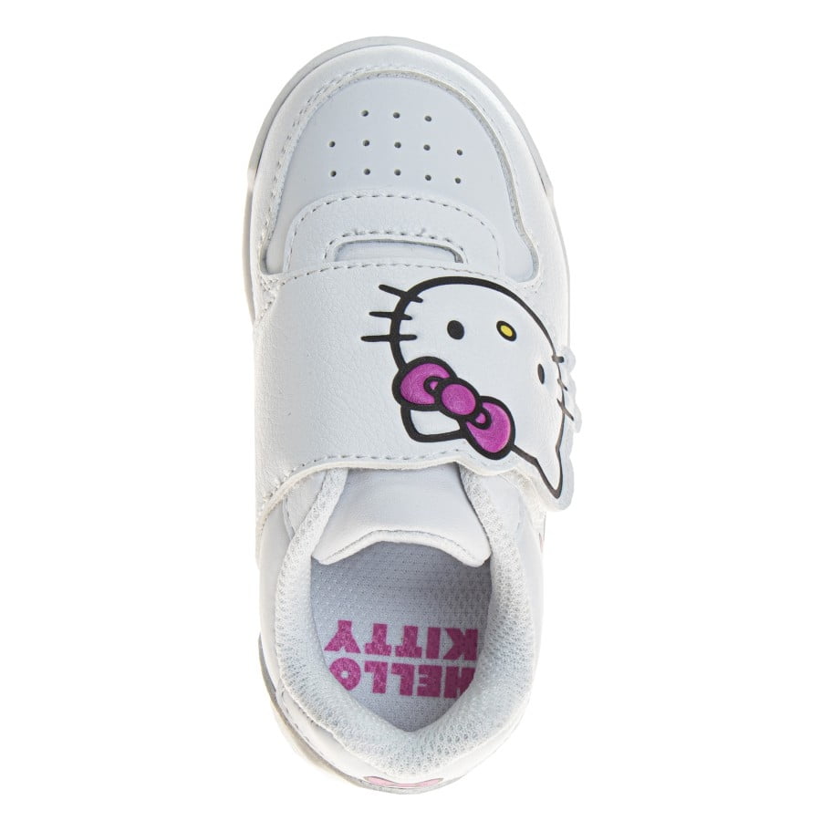 Hello Kitty Girls Hook And Loop Casual Sneakers. (Toddler Little Kids), Color: White Pink, Size: 7