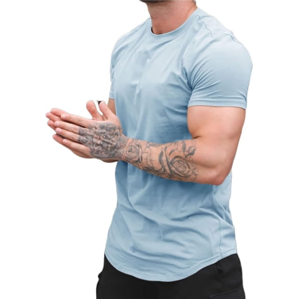 Camiseta de manga corta ajustada para hombre, camiseta de manga corta con músculos atléticos para fitness, para camisetas de entrenamiento