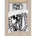 thumbnail image 3 of African Woman Duvet Cover Set Queen Size, Round Ring Shaped Frame with Tribal Woman Agriculture Prehistoric Art, Decorative 3 Piece Bedding Set with 2 Pillow Shams, Black and White, by Ambesonne, 3 of 3