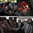 thumbnail image 4 of Uorisanigo Skull Red Roses Car Accessories Set 14 Pcs with Comfortable Soft Cars Seat Covers and Steering Wheel Accessories and Auto Console Cover Cars Headrest Cover Keychain for Car SUV, 4 of 6