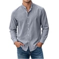 thumbnail image 2 of Gamivast Dress Shirts for Men Stand Collarlong Sleeve Button Down Blouses Casual Slim Fit Solid Tops Lightweight Work Office Outfits Gray M, 2 of 6