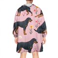 thumbnail image 2 of Wearable Oversized Blanket,Rottweiler Dogs with Pioneer Flower Wearable Blanket Hoodie for Adults,Cozy Hooded Blankets with Super Pockets,Super Warm Fuzzy Pullover for Women & Men, 2 of 6