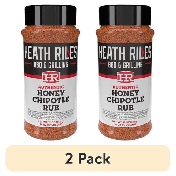 (2 pack) Heath Riles BBQ Rub Honey Chipotle Seasoning Champion Pitmaster Recipe Legendary Rubs for Smoking & Grilling 70 BBQ Championships 12 oz