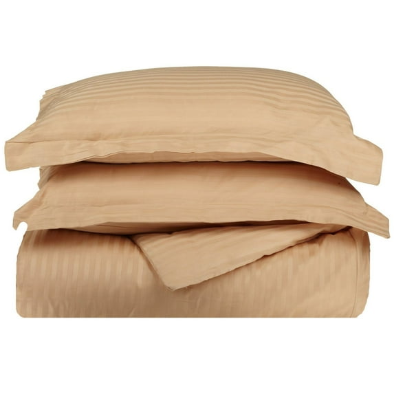300-Thread Count 100% Egyptian Cotton Lightweight Stripes Duvet Cover Set Beige / Twin