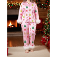 thumbnail image 6 of LMLYSoH Women's Plus Size Pajama Sets Fashionable Christmas Tree Printed Long Sleeve Button Down Tops with Pants 2Pcs Soft Sleepwear, 6 of 9