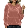 thumbnail image 6 of Fesfesfes Women's Casual Velour Hooded Pullover Sweatshirt Long Sleeve Drawstring Hoodie Top with Kangaroo Pocket Solid Color Loose Fit for Fall Winter Daily Wear, 6 of 8
