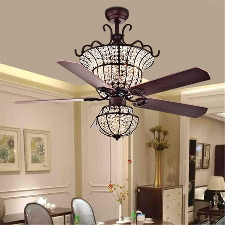 

AFANQI 52 Crystal Ceiling Fan with Light 110V Fandeliers Wood Blades Chandelier with Fan for Living Room Dining Room Indoor Black Finish