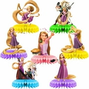 7pcs Tangled Theme Cartoon style 3D Double Side Honeycomb Centerpieces Table Toppers, Birthday Party Decorations Supplies for kids.