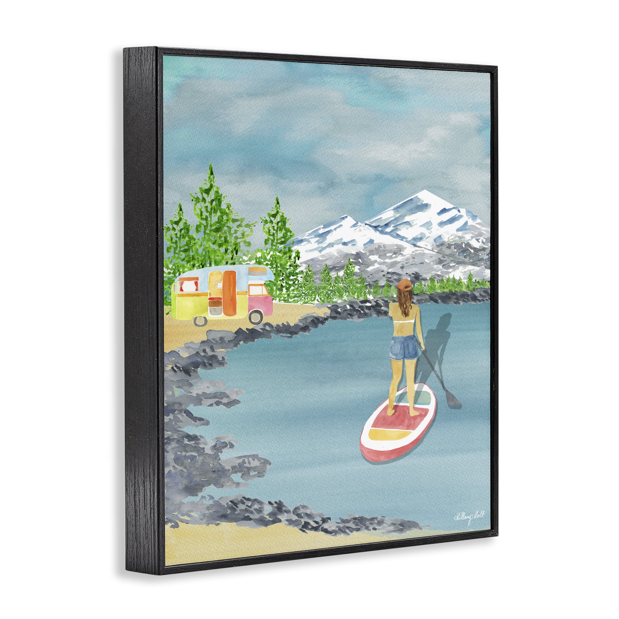 Stupell Industries Lake Tahoe Paddle Boarding Black Framed Giclee Art, design by Hillary Holt