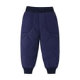 thumbnail image 3 of YMNXA Toddler Baby Boys Girls Thermal Pants Elastic Waist Solid Color Plush Lined Ankle Tied Comfortable Warm Trousers For Cold Weather,Navy,18-24 Months, 3 of 3