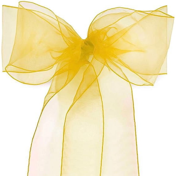 XmhyTop 25 Pack Organza Banquet Chair Sash Sashes Bows Ties for Weddings Party Decoration White Pink Purple Gold Red,25 Pack, Gold