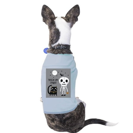 Trick-Or-Treat Skeleton Black Cat Pets Sky Blue Shirt