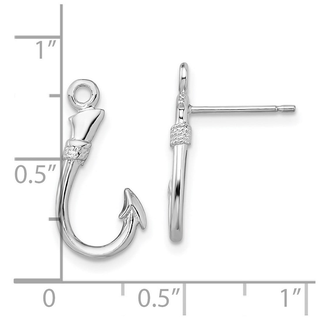 925 Sterling Silver Rhodium Plated Polished Animal Sealife Fish Hook Post Earrings 19x9.5mm Wide Stud Earring for Women